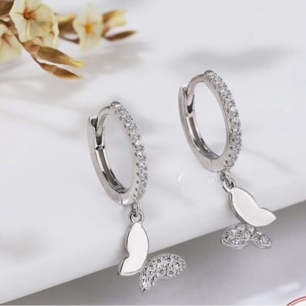 925 Sterling Silver Elegant Silver Butterfly Hoop Earrings. 🦋 Cute Earrings